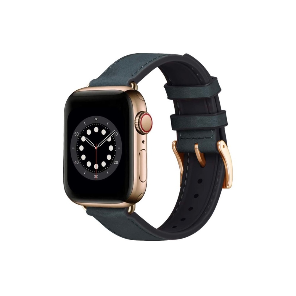 Blue Black Gold Apple Watch Band 42mm 44mm Waterproof Hybrid Genuine Leather